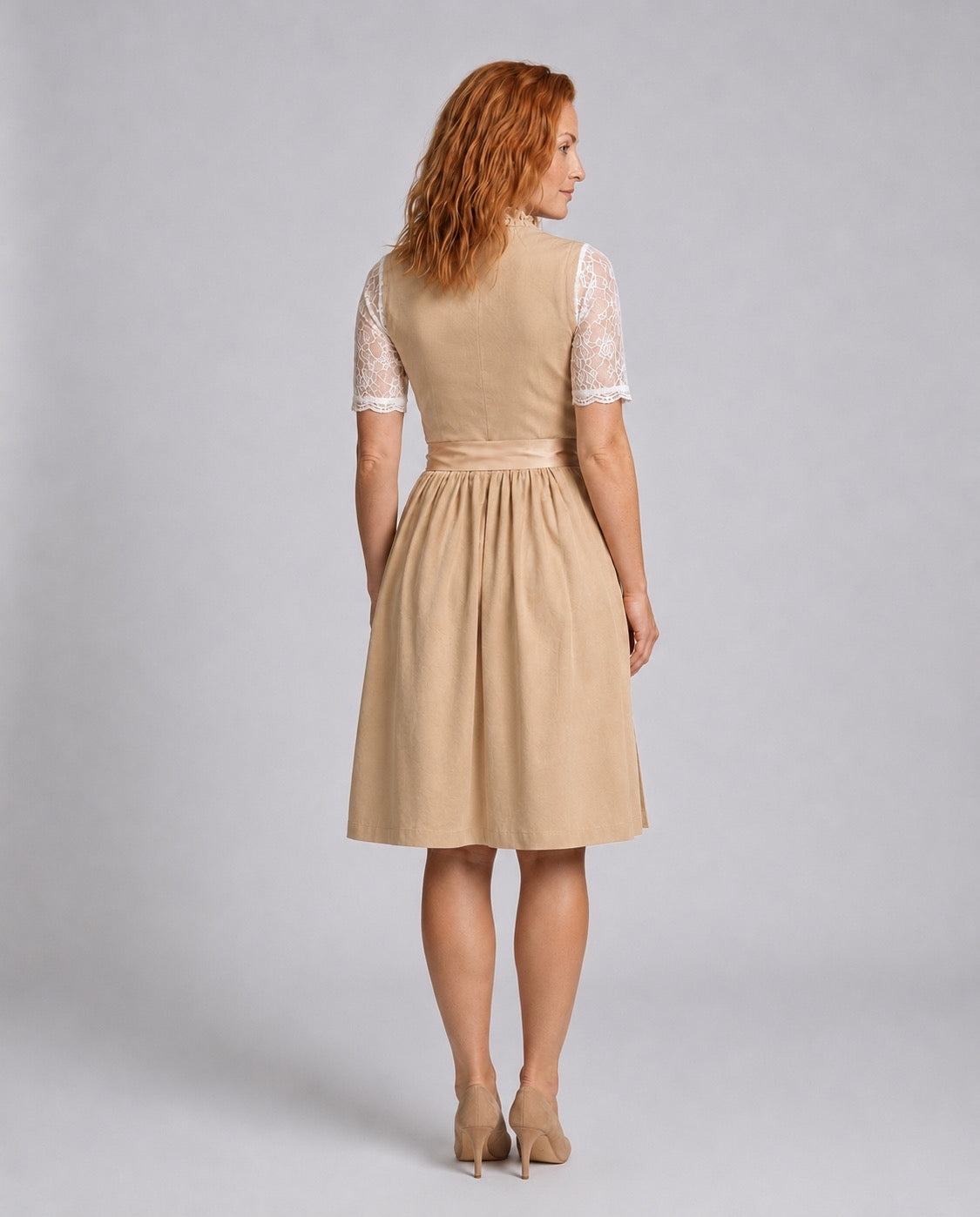 Barbara Champagner Geblümtes Spitzen-Dirndlkleid für Damen | Oktoberfest Trachten Festlich - S/M/L/XL/2XL/3XL/4XL/5XL