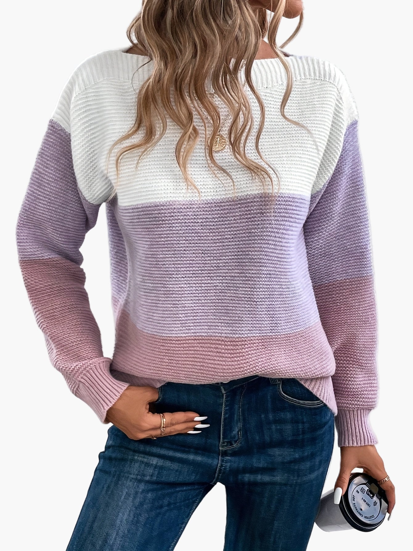 Brigitte Grün Colorblock Strickpullover für Damen | Oversized Rundhals Casual Herbst Winter - S/M/L/XL