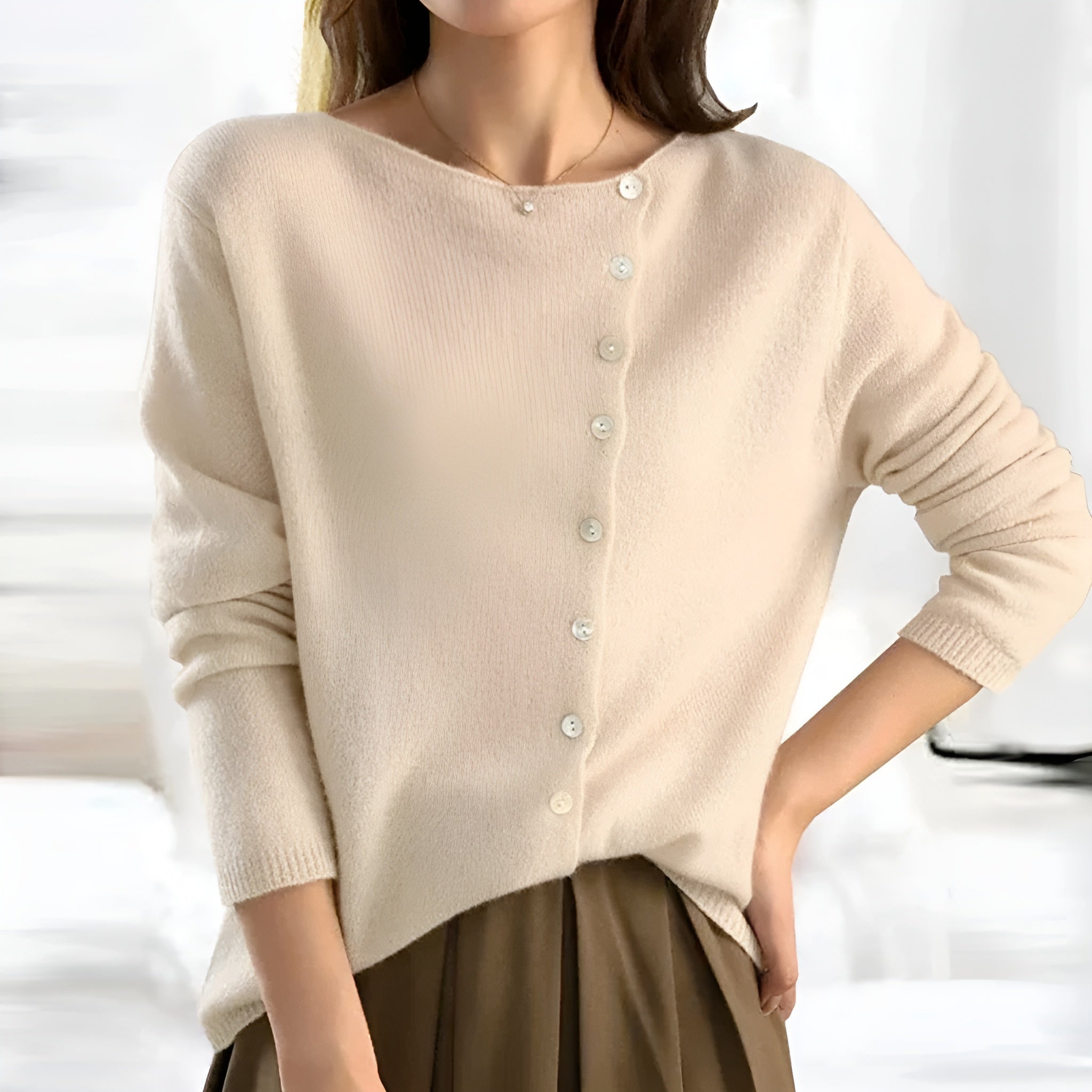 Vreni Grau Weiche Strickjacke mit Knöpfen für Damen | Casual Eleganter Stil - S/M/L/XL/2XL/3XL