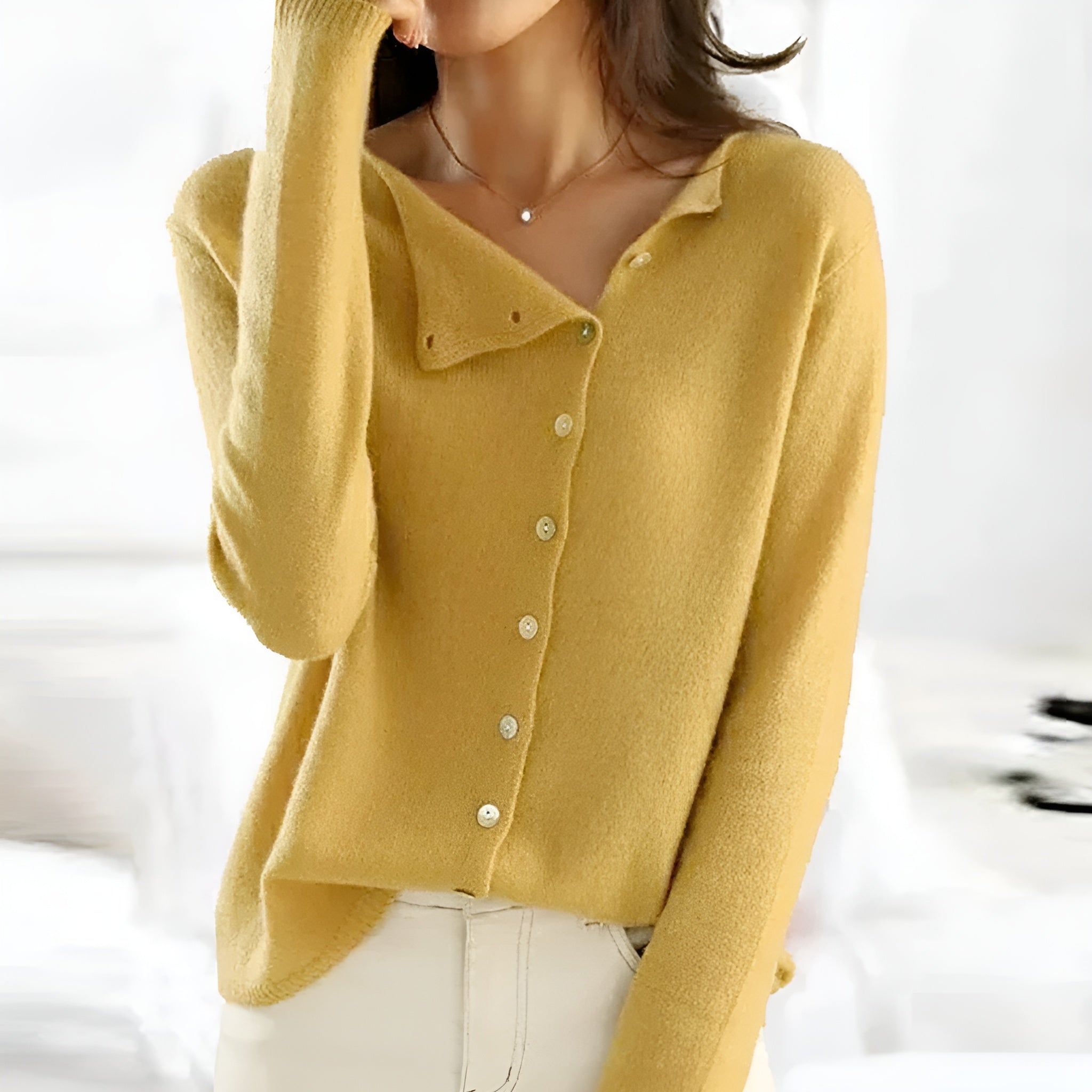 Vreni Grau Weiche Strickjacke mit Knöpfen für Damen | Casual Eleganter Stil - S/M/L/XL/2XL/3XL