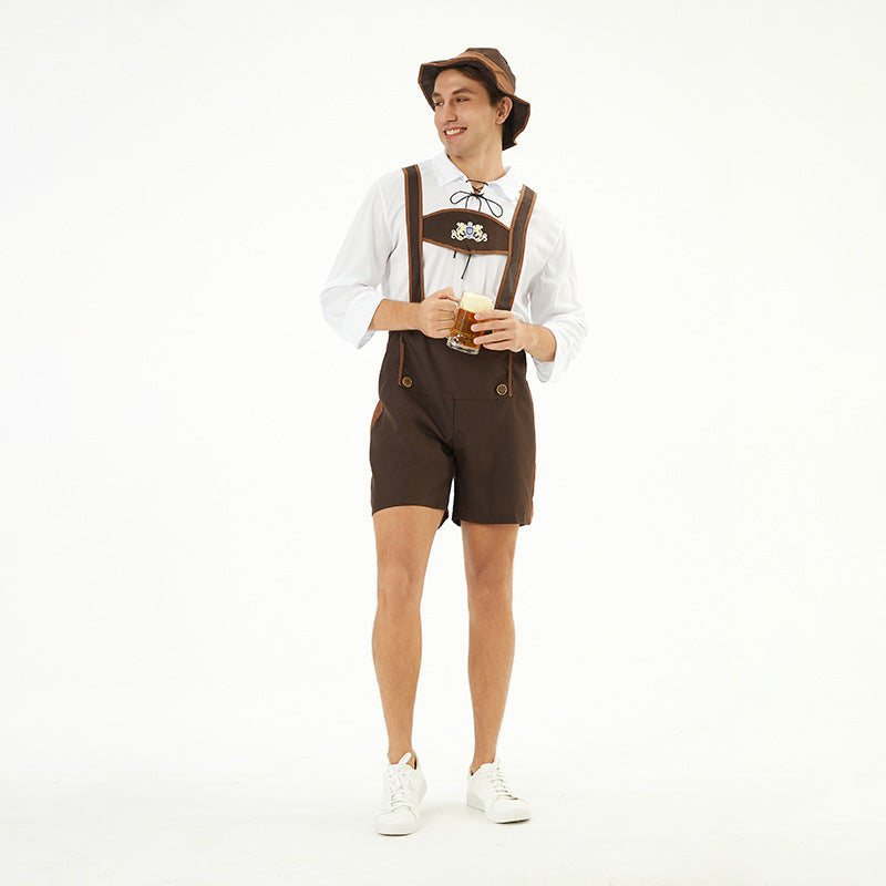 Hugo Dunkelbraun Traditionelle Oktoberfest Trachtenhose für Herren | Trachten Latzhose mit Latz und Stickerei - M/L/XL/2XL/3XL