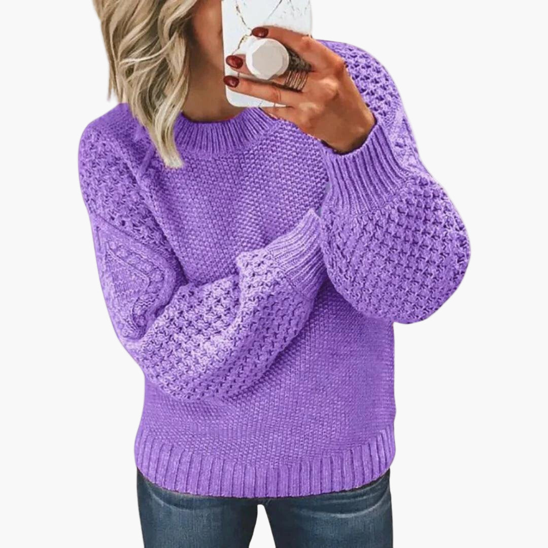 Elsbeth Lila Grobstrick Pullover für Damen | Rundhals Casual Alltag - S/M/L/XL/2XL/3XL/4XL/5XL