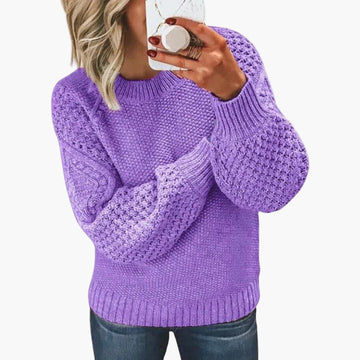 Elsbeth Lila Grobstrick Pullover für Damen | Rundhals Casual Alltag - S/M/L/XL/2XL/3XL/4XL/5XL
