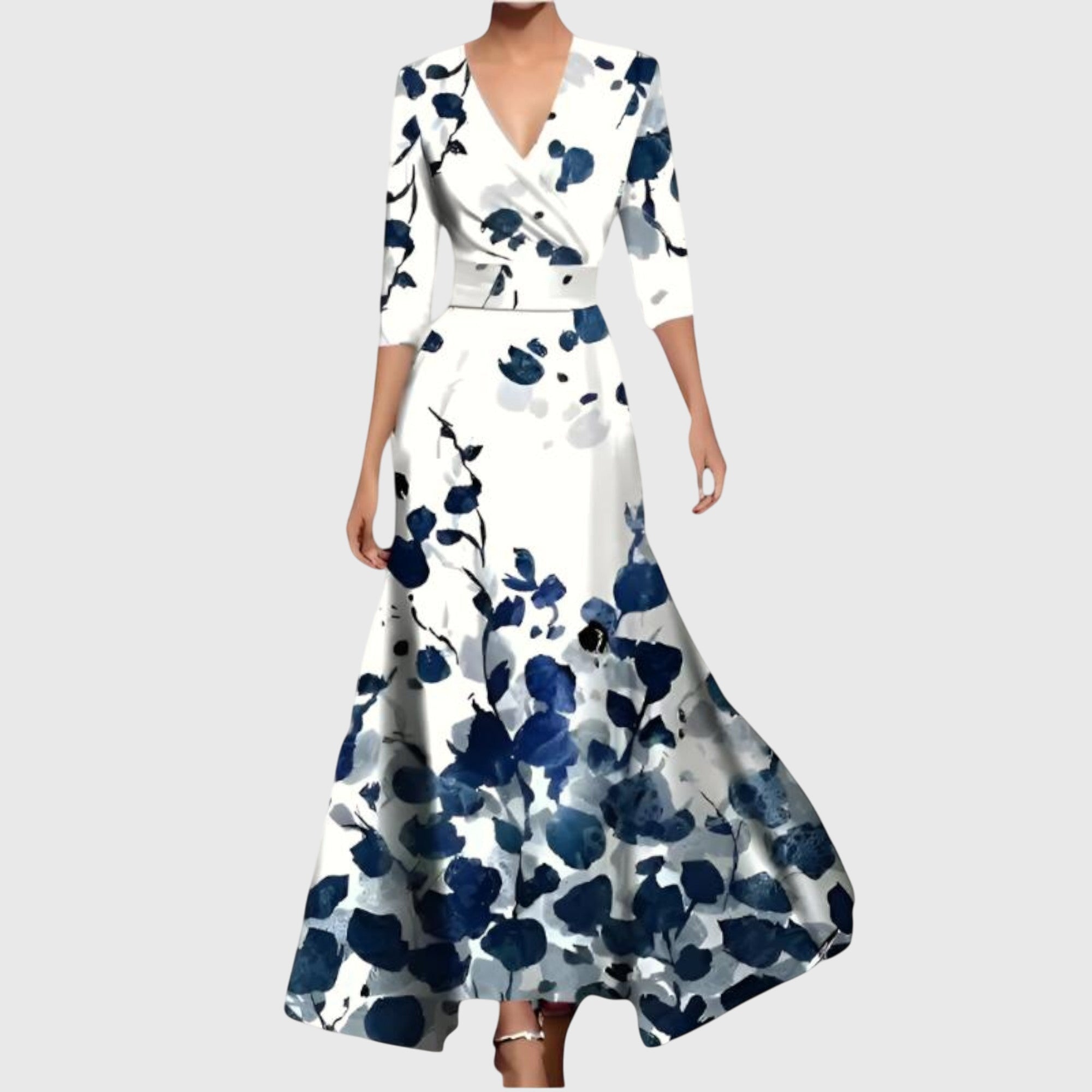 Silvia Rot Geblümtes Wickel-Maxikleid für Damen | Elegante A-Linie | Hochzeit und Abend - S/M/L/XL/2XL