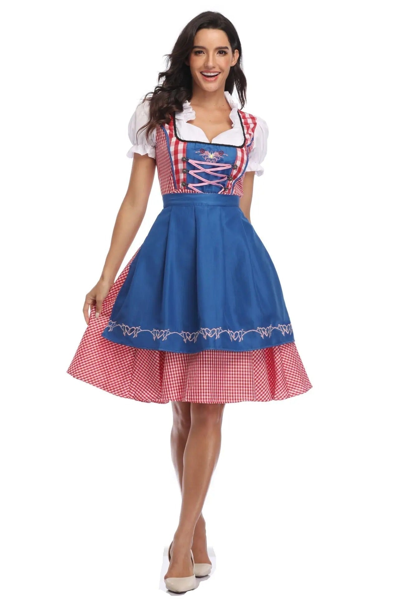 Klara Hellblau Trachten-Dirndl mit Schürze für Damen | Oktoberfest Festkleid mit Schnürung - S/M/L/XL/2XL/3XL