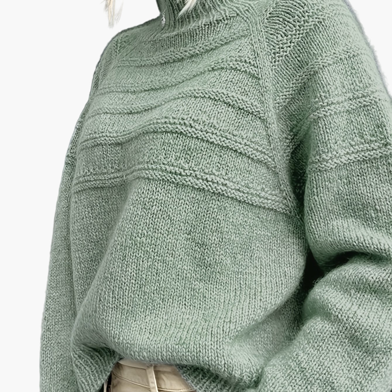 Gisela Hellgrün Oversized Strickpullover mit hohem Kragen für Damen | Herbst Winter Casual - S/M/L/XL/2XL