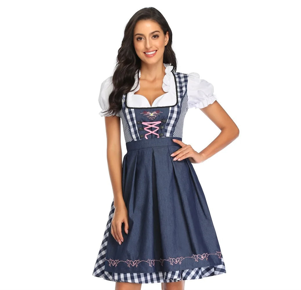 Klara Hellblau Trachten-Dirndl mit Schürze für Damen | Oktoberfest Festkleid mit Schnürung - S/M/L/XL/2XL/3XL