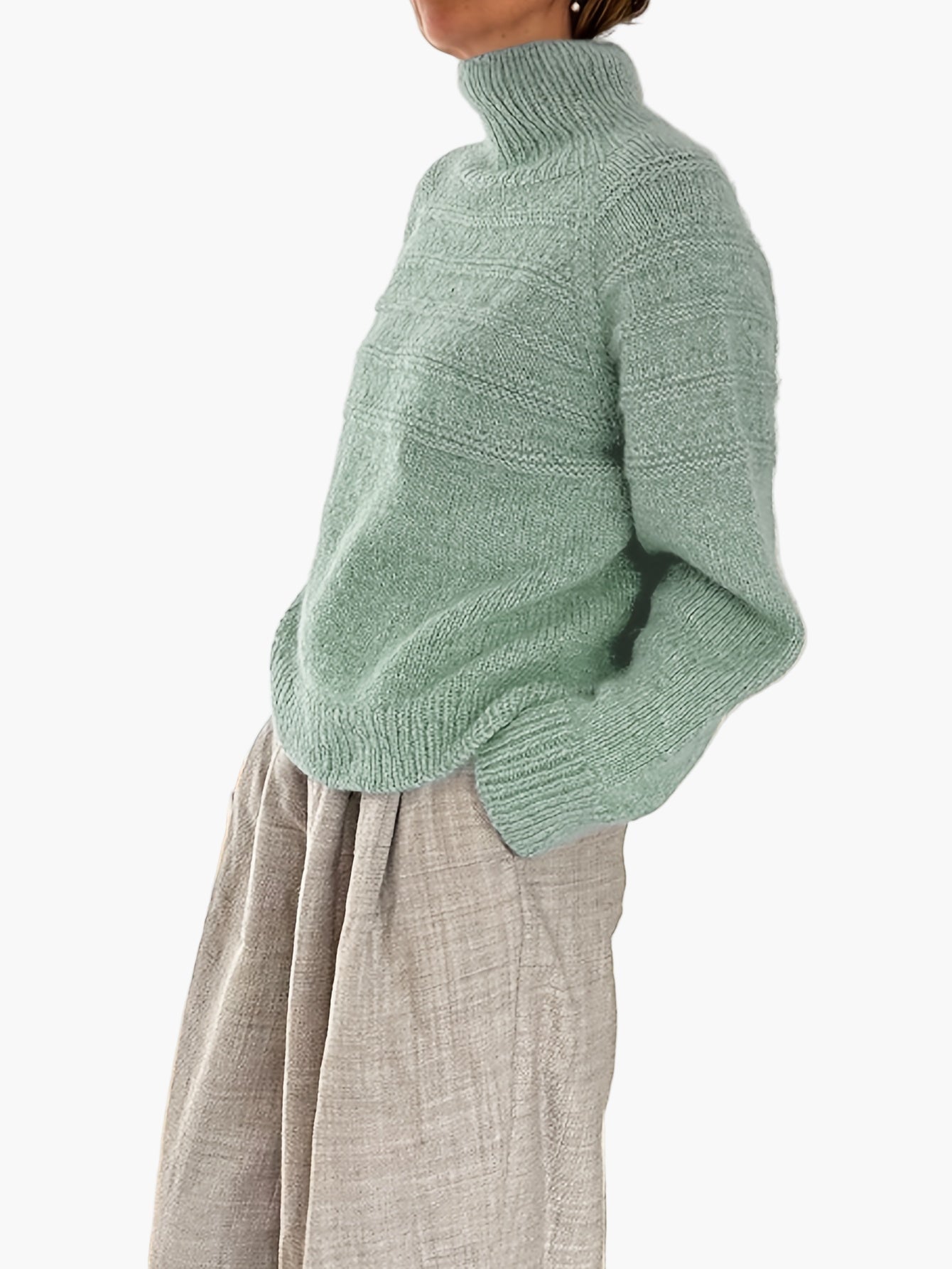 Gisela Hellgrün Oversized Strickpullover mit hohem Kragen für Damen | Herbst Winter Casual - S/M/L/XL/2XL