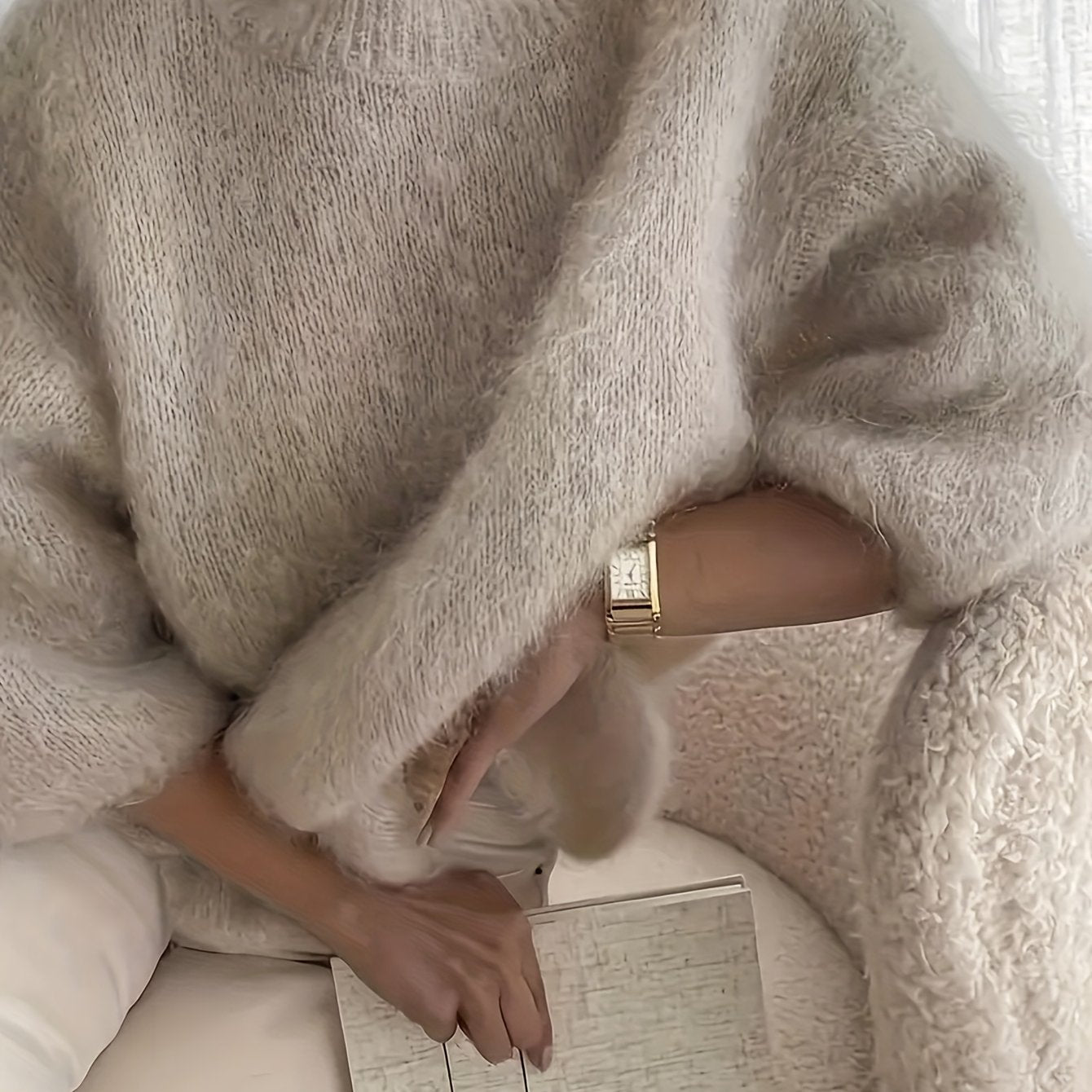 Vreni Khaki Flauschiger Oversized Pullover für Damen | Weicher Rundhalspullover Herbst Winter - XXS/XS/S/M/L/XL/XXL