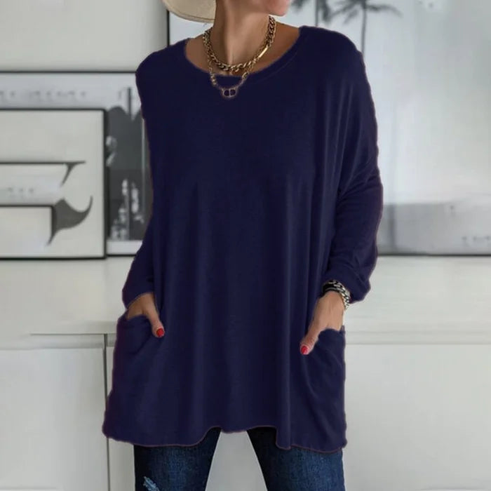 Regula Dunkelgrau Oversized Longline Tunika mit Langarm für Damen | Casual Alltag mit Taschen - S/M/L/XL/2XL/3XL/4XL/5XL
