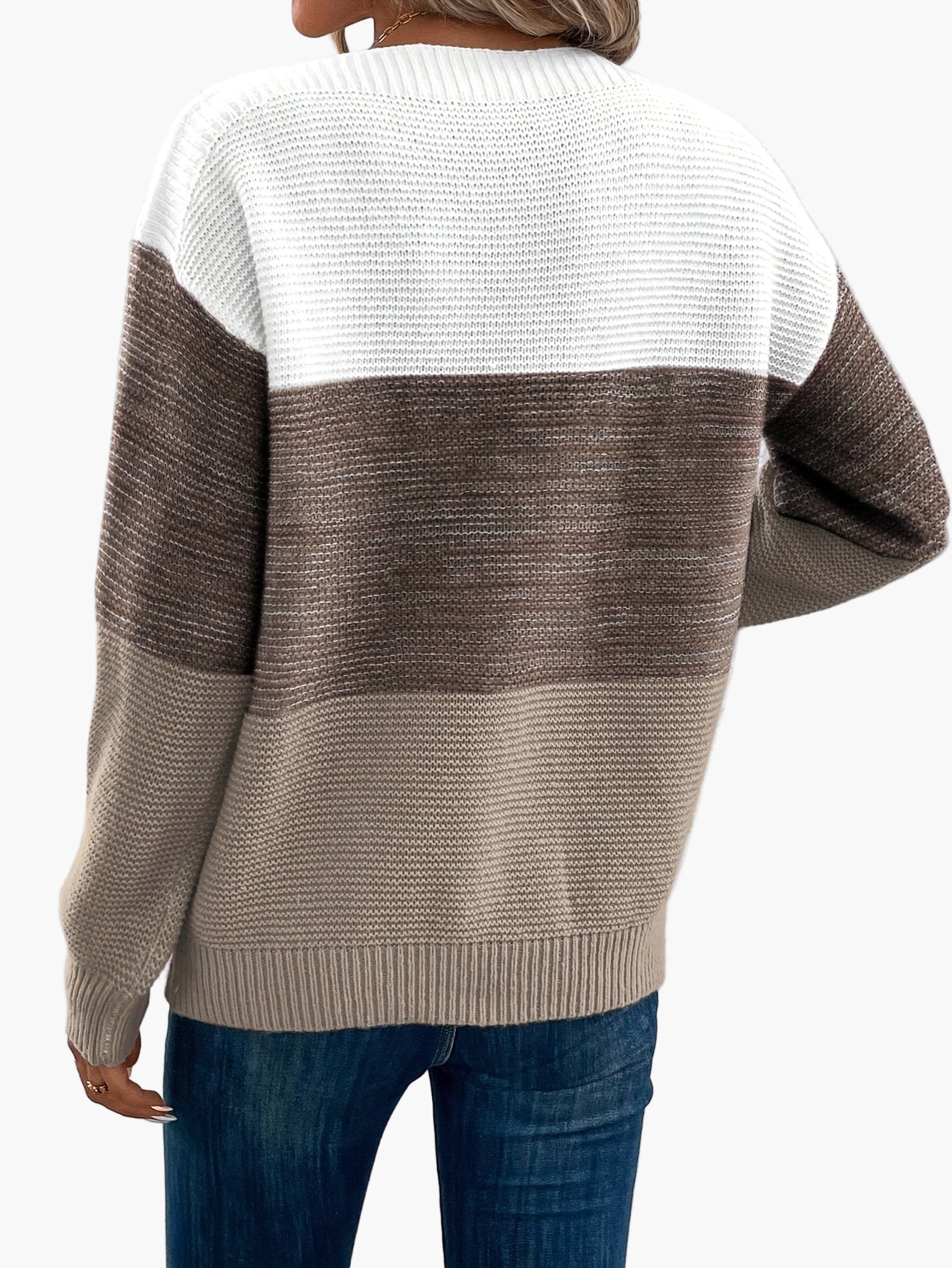 Brigitte Grün Colorblock Strickpullover für Damen | Oversized Rundhals Casual Herbst Winter - S/M/L/XL