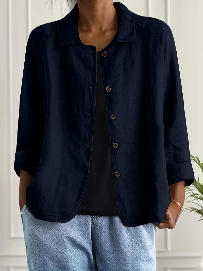Rosemarie Hellblau Leinen-Baumwoll Hemd-Cardigan für Damen | Luftig Entspannte Passform | Alltag & Reise - S-3XL