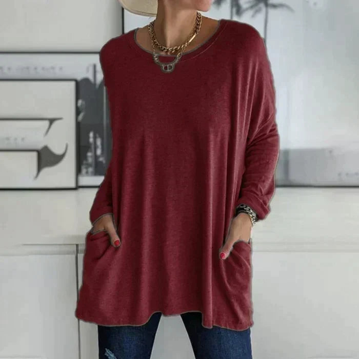Regula Dunkelgrau Oversized Longline Tunika mit Langarm für Damen | Casual Alltag mit Taschen - S/M/L/XL/2XL/3XL/4XL/5XL