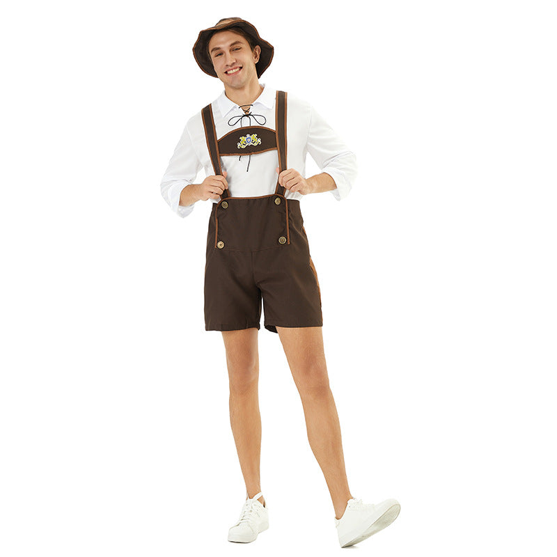 Hugo Dunkelbraun Traditionelle Oktoberfest Trachtenhose für Herren | Trachten Latzhose mit Latz und Stickerei - M/L/XL/2XL/3XL