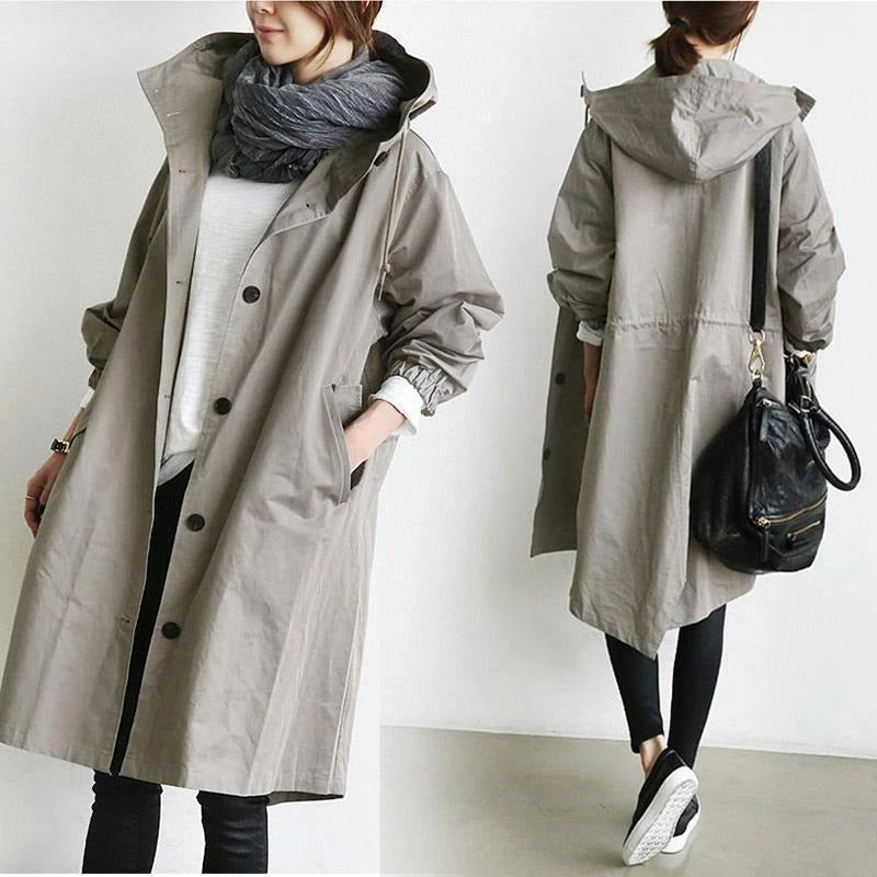 Monika Grau Oversized Trenchcoat mit Kapuze für Damen | Casual Herbststil - S/M/L/XL/2XL/3XL/4XL/5XL