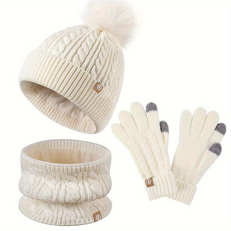 Silvia Rot Grobstrick Winter-Set für Damen mit Mütze, Schlauchschal und Handschuhen | Gefüttert Warm
