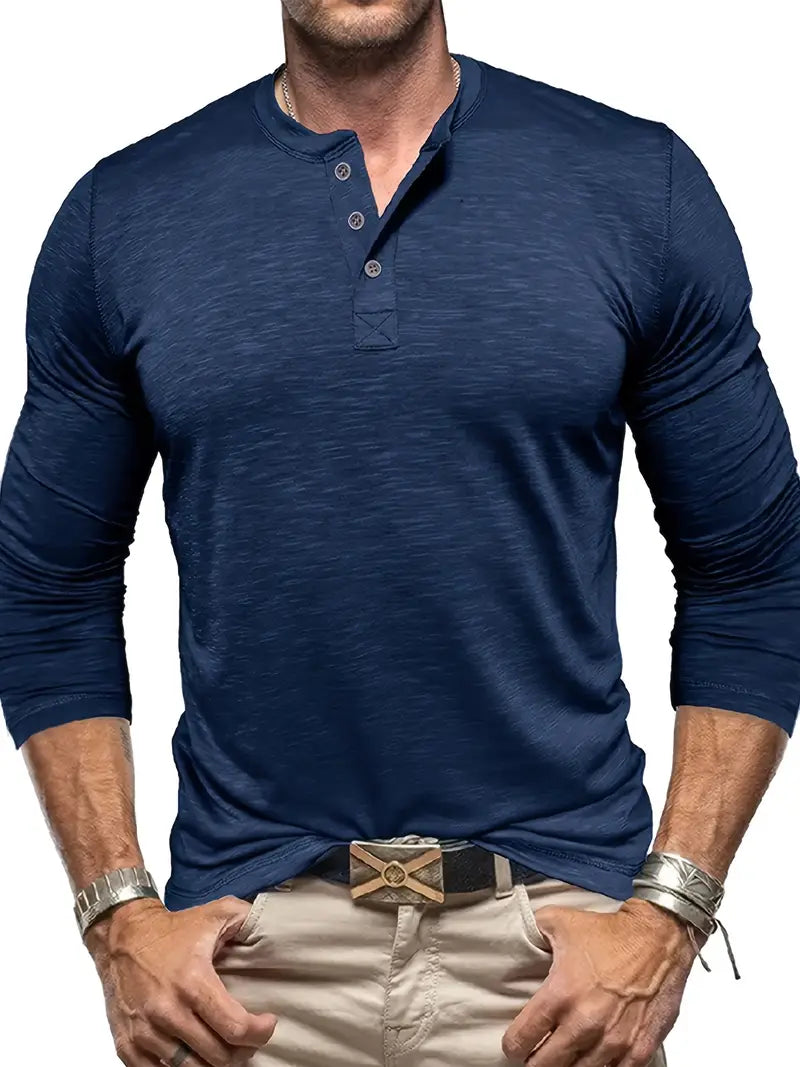 Urs Grün Langarm Henley Shirt für Herren | Klassischer Slim-Fit Stil - S/M/L/XL/2XL/3XL