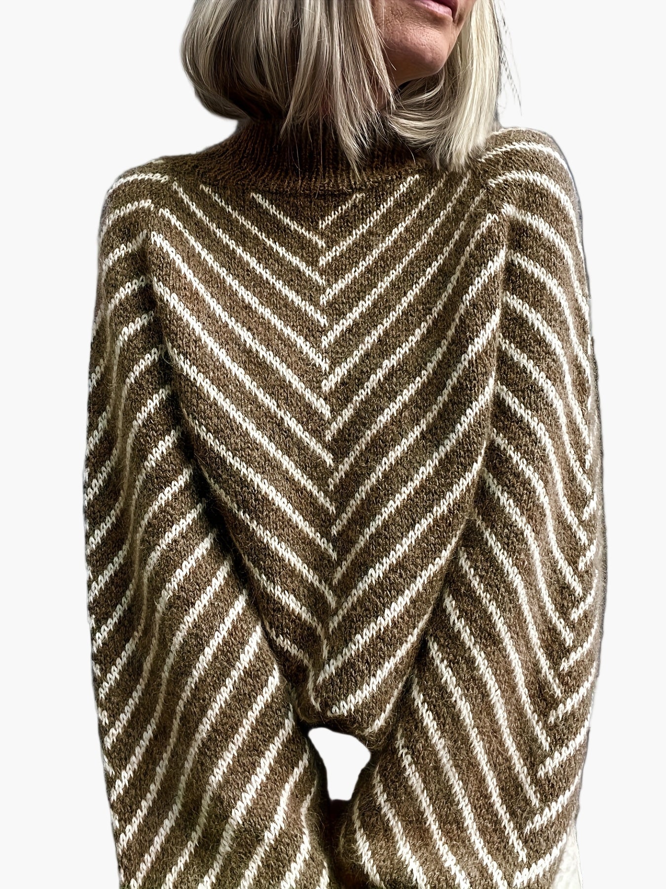 Erna Braun Zickzack Strickpullover mit Stehkragen für Damen | Herbst Winter Casual - S/M/L/XL