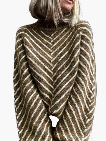 Erna Braun Zickzack Strickpullover mit Stehkragen für Damen | Herbst Winter Casual - S/M/L/XL