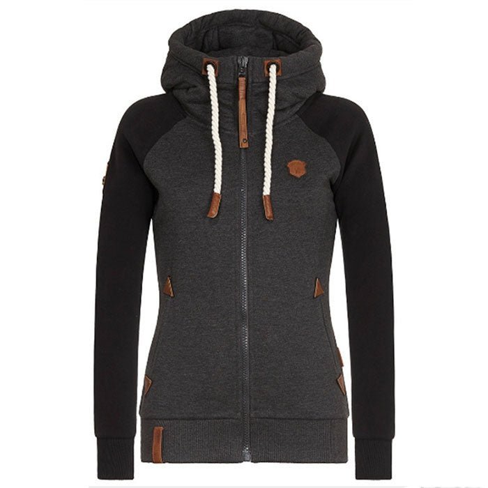 Gudrun Schwarz Zweifarbige Hoodie Jacke mit Kapuze für Damen | Casual Fit mit Reissverschluss - XS/S/M/L/XL/2XL