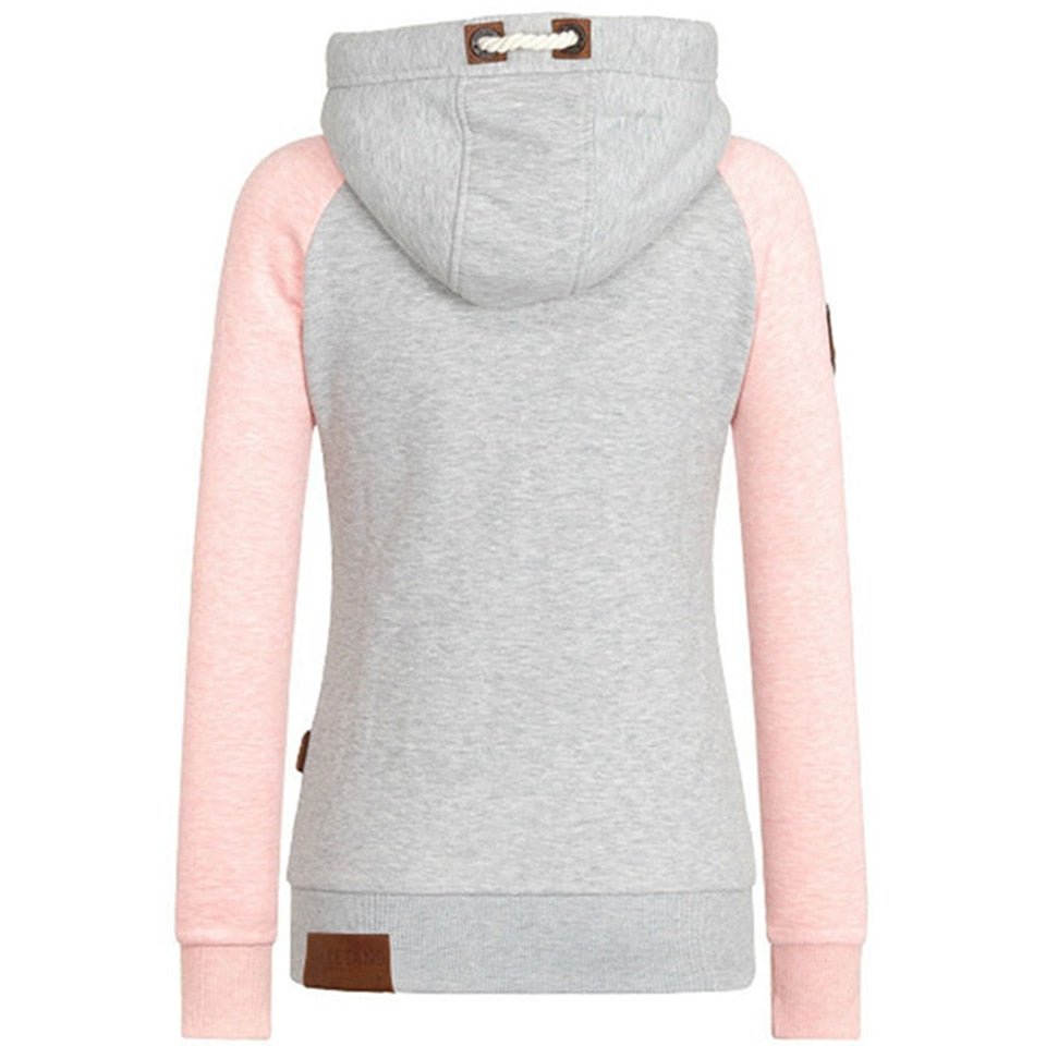 Wanda Schwarz Zweifarbiger Hoodie mit Kapuze für Damen | Raglanärmel Casual Freizeit - XS/S/M/L/XL/2XL