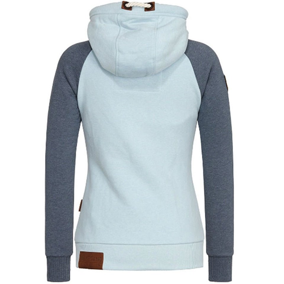 Wanda Schwarz Zweifarbiger Hoodie mit Kapuze für Damen | Raglanärmel Casual Freizeit - XS/S/M/L/XL/2XL