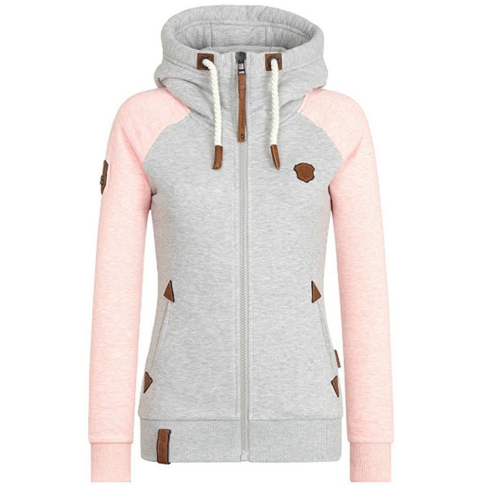 Wanda Schwarz Zweifarbiger Hoodie mit Kapuze für Damen | Raglanärmel Casual Freizeit - XS/S/M/L/XL/2XL