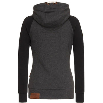 Wanda Schwarz Zweifarbiger Hoodie mit Kapuze für Damen | Raglanärmel Casual Freizeit - XS/S/M/L/XL/2XL