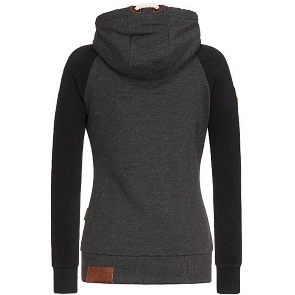 Wanda Schwarz Zweifarbiger Hoodie mit Kapuze für Damen | Raglanärmel Casual Freizeit - XS/S/M/L/XL/2XL