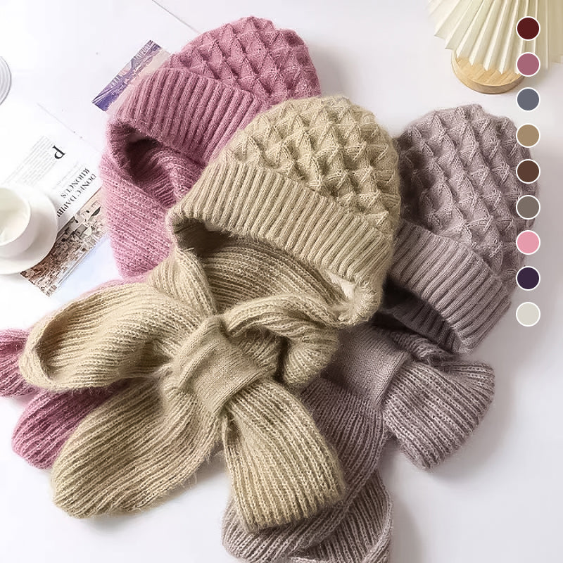 Ruth Braun Gestricktes Mützen-und-Schal-Set für Damen | Winter Waffelstrick Warm - Einheitsgrösse
