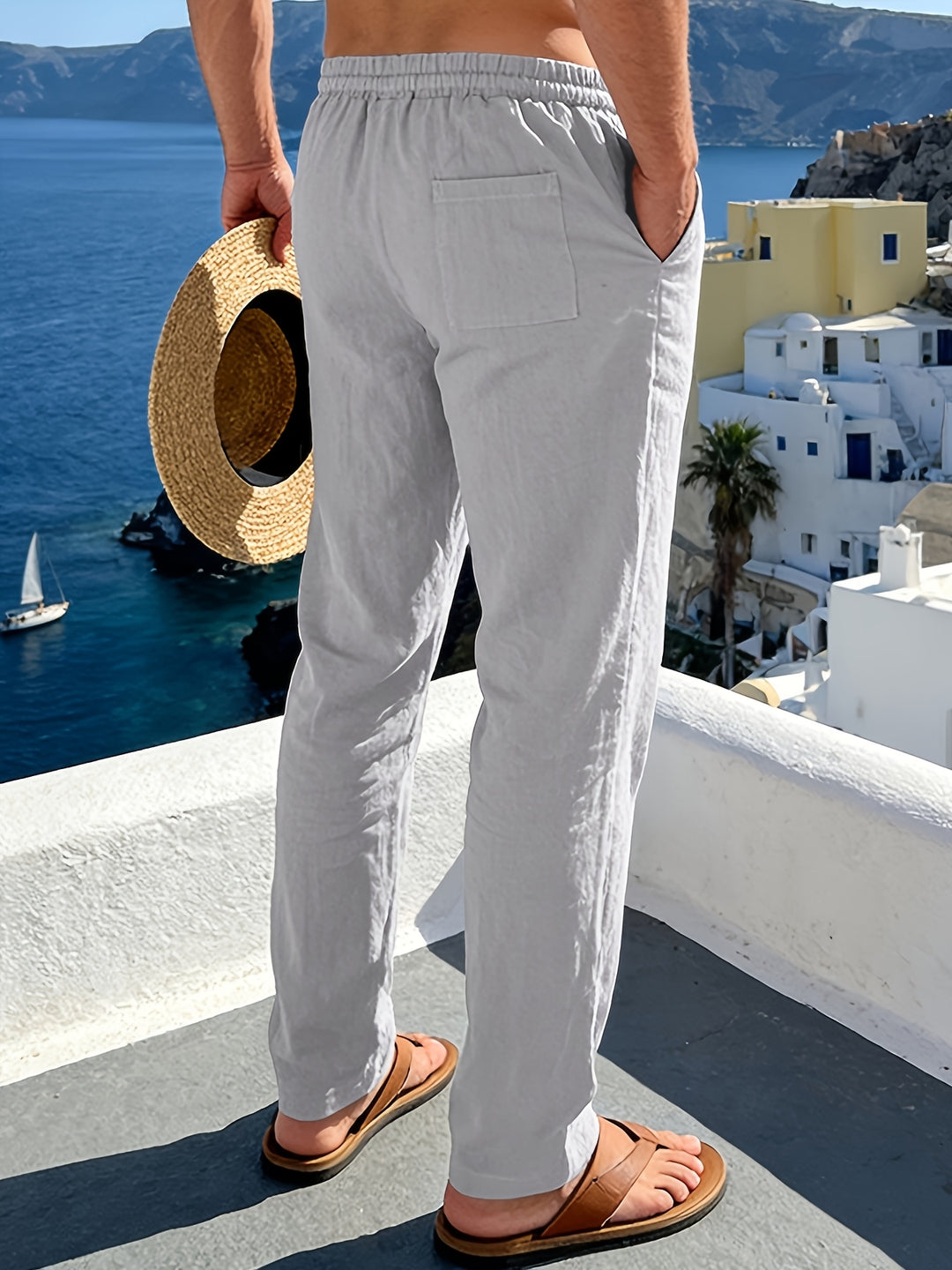 Kurt Khaki Straight Fit Leinenoptik Sommerhose für Herren | Elastischer Bund Casual Stil - S/M/L/XL/2XL/3XL