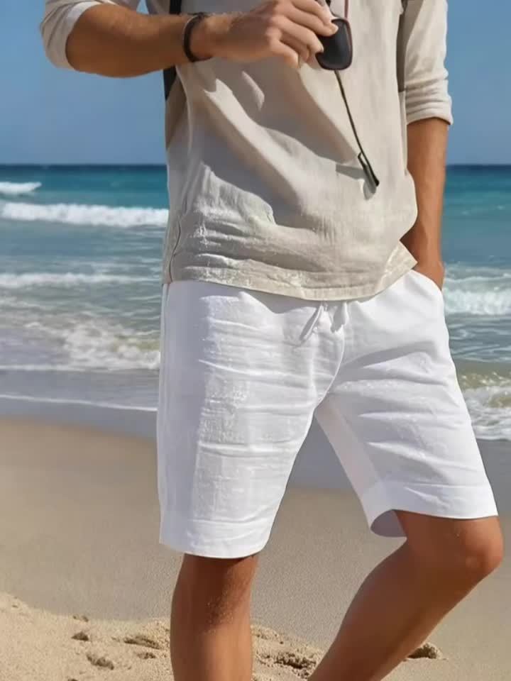Roland Khaki Leinenoptik Shorts für Herren | Elastischer Bund Casual Fit | Urlaub und Freizeit - S/M/L/XL/2XL