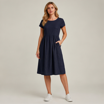 Monika Schwarz Kurzarm Kleid mit Rundhals und Taschen für Damen | Leichter Sommerkomfort | Alltag und Urlaub - S/M/L/XL/2XL