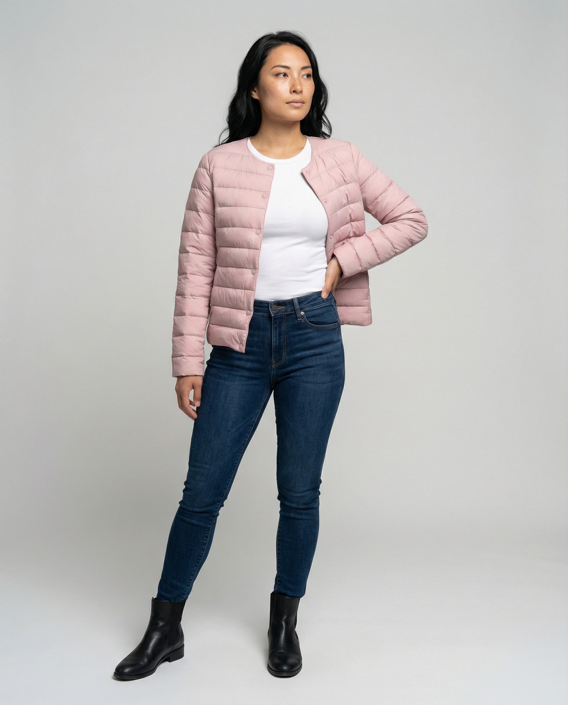 Monika Rosa Leichte Steppjacke für Damen | Kurzer Schnitt Druckknopf Übergangszeit - M/L/XL/2XL/3XL/4XL