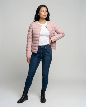 Monika Rosa Leichte Steppjacke für Damen | Kurzer Schnitt Druckknopf Übergangszeit - M/L/XL/2XL/3XL/4XL