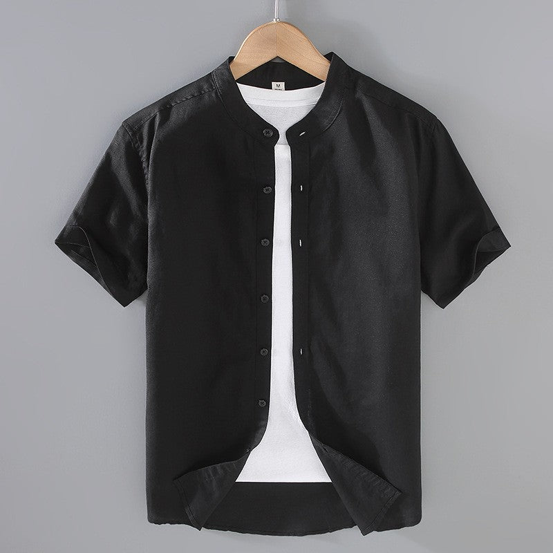 Hansruedi Elfenbein Leinenoptik Kurzarm-Hemd für Herren mit Stehkragen | Leichter Casual Fit | Sommer - S/M/L/XL/2XL
