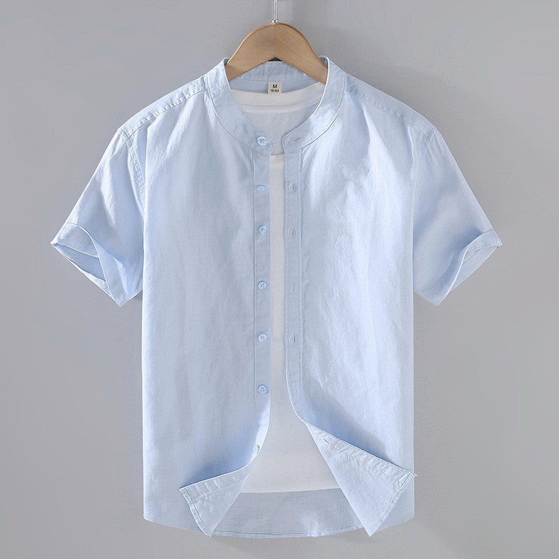 Hansruedi Elfenbein Leinenoptik Kurzarm-Hemd für Herren mit Stehkragen | Leichter Casual Fit | Sommer - S/M/L/XL/2XL