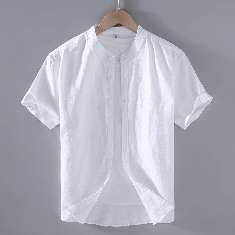 Hansruedi Elfenbein Leinenoptik Kurzarm-Hemd für Herren mit Stehkragen | Leichter Casual Fit | Sommer - S/M/L/XL/2XL
