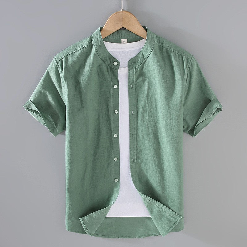 Hansruedi Elfenbein Leinenoptik Kurzarm-Hemd für Herren mit Stehkragen | Leichter Casual Fit | Sommer - S/M/L/XL/2XL