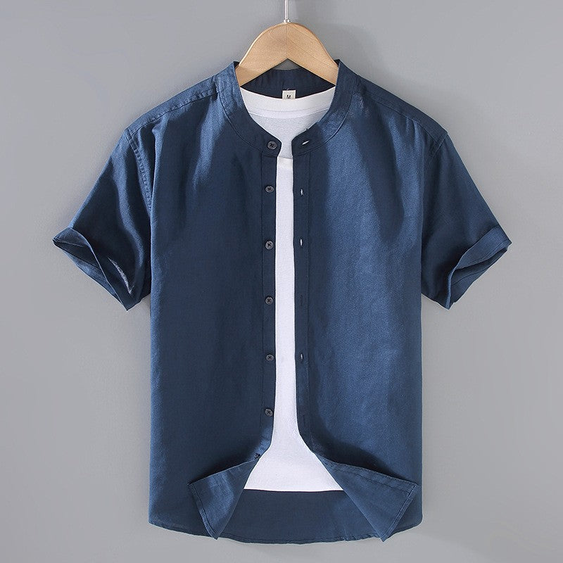 Hansruedi Elfenbein Leinenoptik Kurzarm-Hemd für Herren mit Stehkragen | Leichter Casual Fit | Sommer - S/M/L/XL/2XL