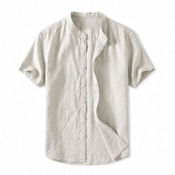 Hansruedi Elfenbein Leinenoptik Kurzarm-Hemd für Herren mit Stehkragen | Leichter Casual Fit | Sommer - S/M/L/XL/2XL