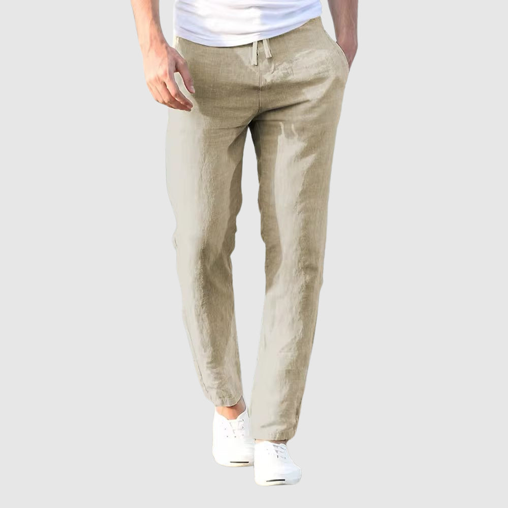 Walter Beige Leinenoptik Hose mit Kordelzug für Herren | Luftig Casual Fit | Sommer Freizeit - S/M/L/XL/2XL