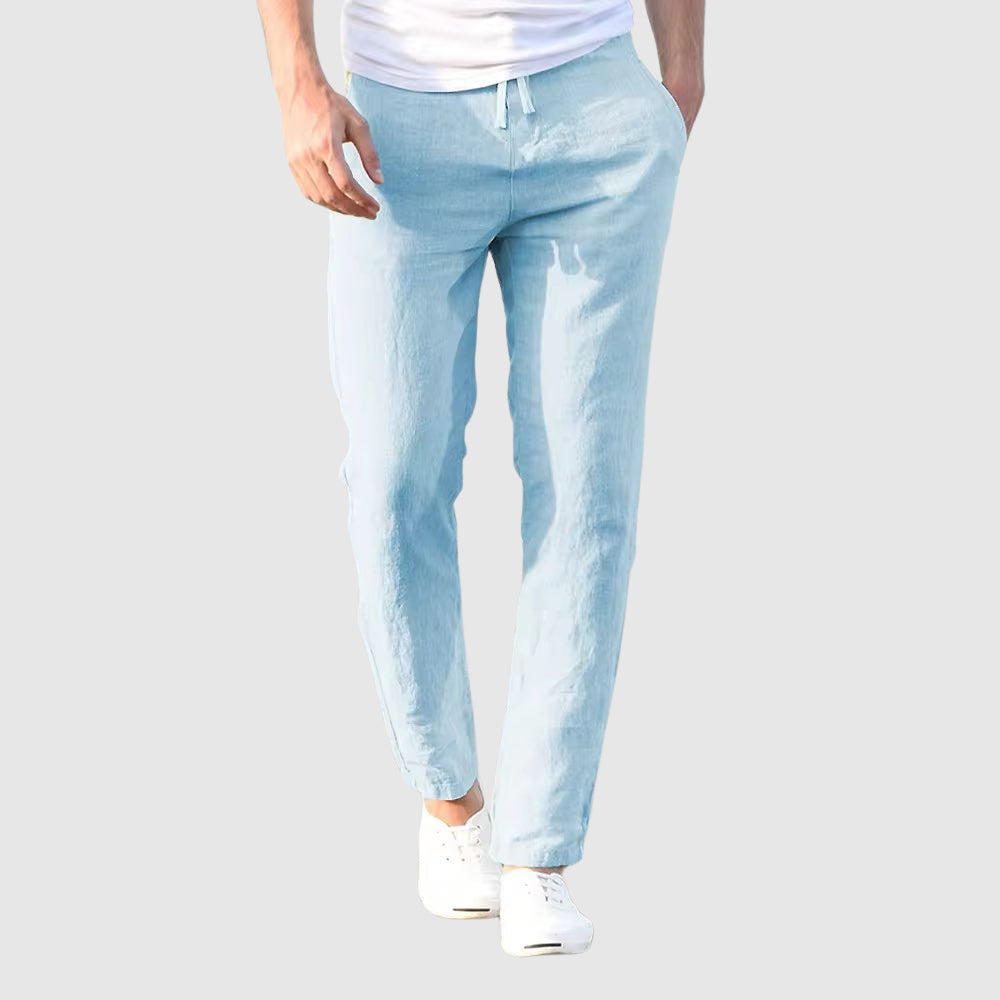Walter Beige Leinenoptik Hose mit Kordelzug für Herren | Luftig Casual Fit | Sommer Freizeit - S/M/L/XL/2XL