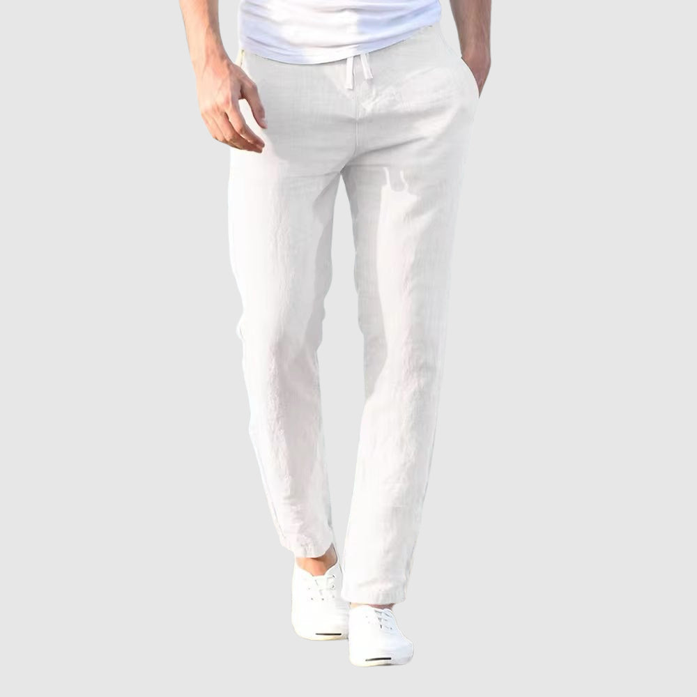 Walter Beige Leinenoptik Hose mit Kordelzug für Herren | Luftig Casual Fit | Sommer Freizeit - S/M/L/XL/2XL