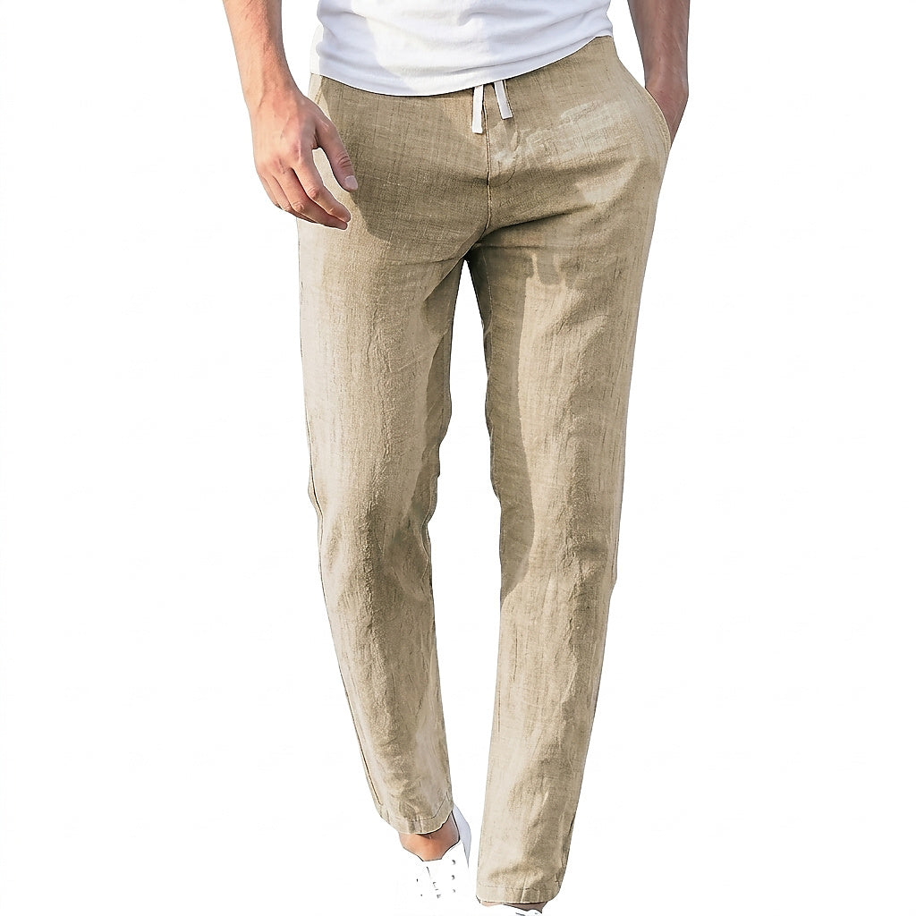 Walter Beige Leinenoptik Hose mit Kordelzug für Herren | Luftig Casual Fit | Sommer Freizeit - S/M/L/XL/2XL