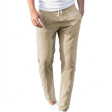 Walter Beige Leinenoptik Hose mit Kordelzug für Herren | Luftig Casual Fit | Sommer Freizeit - S/M/L/XL/2XL