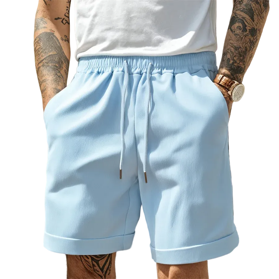 Ernst Hellblau Shorts mit Kordelzug und Umschlagsaum für Herren | Casual Fit | Sommer Freizeit - S/M/L/XL/2XL