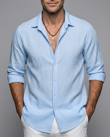 Beat Helles Blau Leinen Langarmhemd Herren | Atmungsaktiv Lässiger Fit | Sommer Urlaub - S/M/L/XL/2XL/3XL