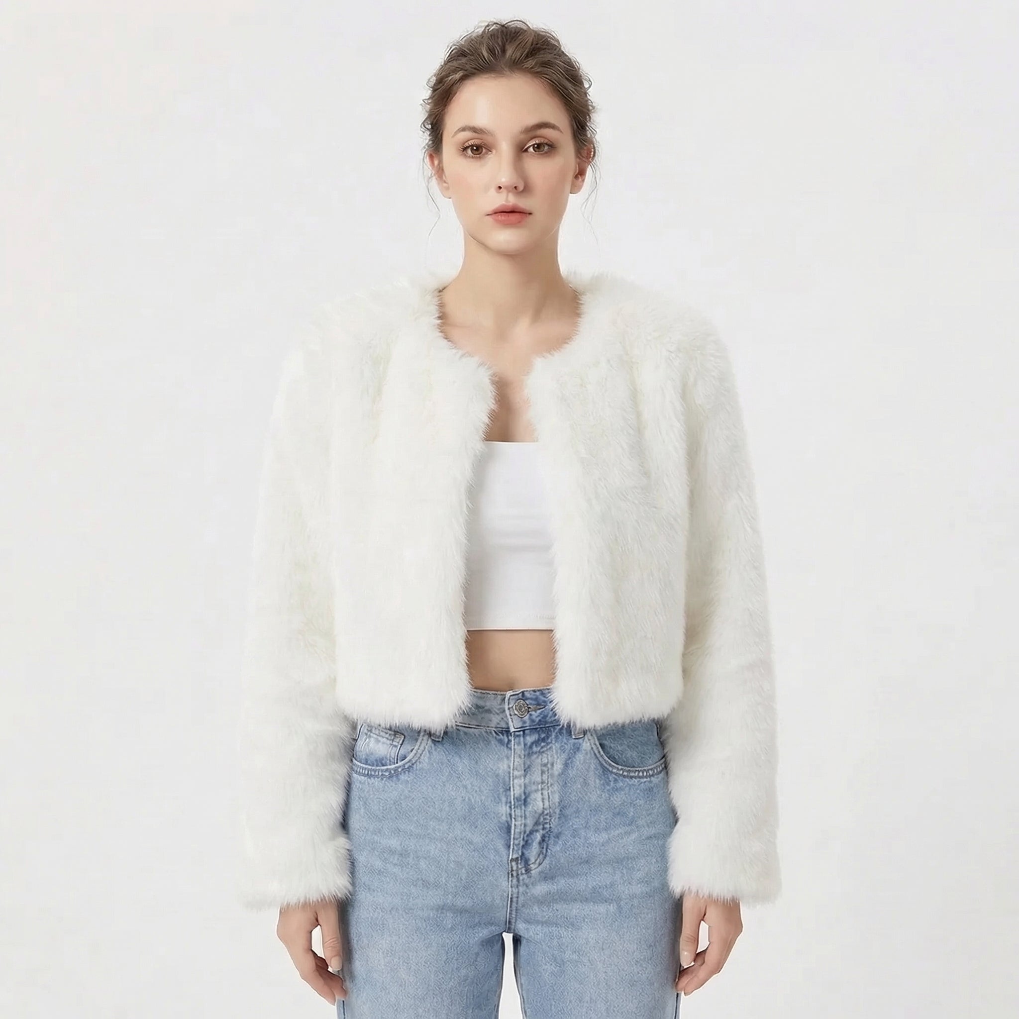 Vreni Weiss Kurze Kunstfell-Jacke für Damen | Elegant Warm Casual Winter - S/M/L/XL/2XL