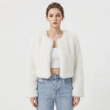 Vreni Weiss Kurze Kunstfell-Jacke für Damen | Elegant Warm Casual Winter - S/M/L/XL/2XL